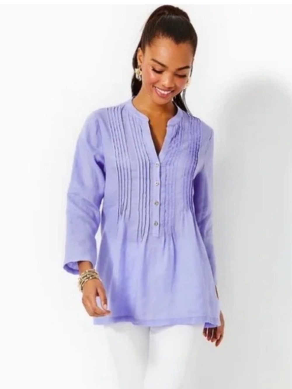 Lilly Pulitzer Sarasota Linen Tunic Top in LIlly's Lilac XL